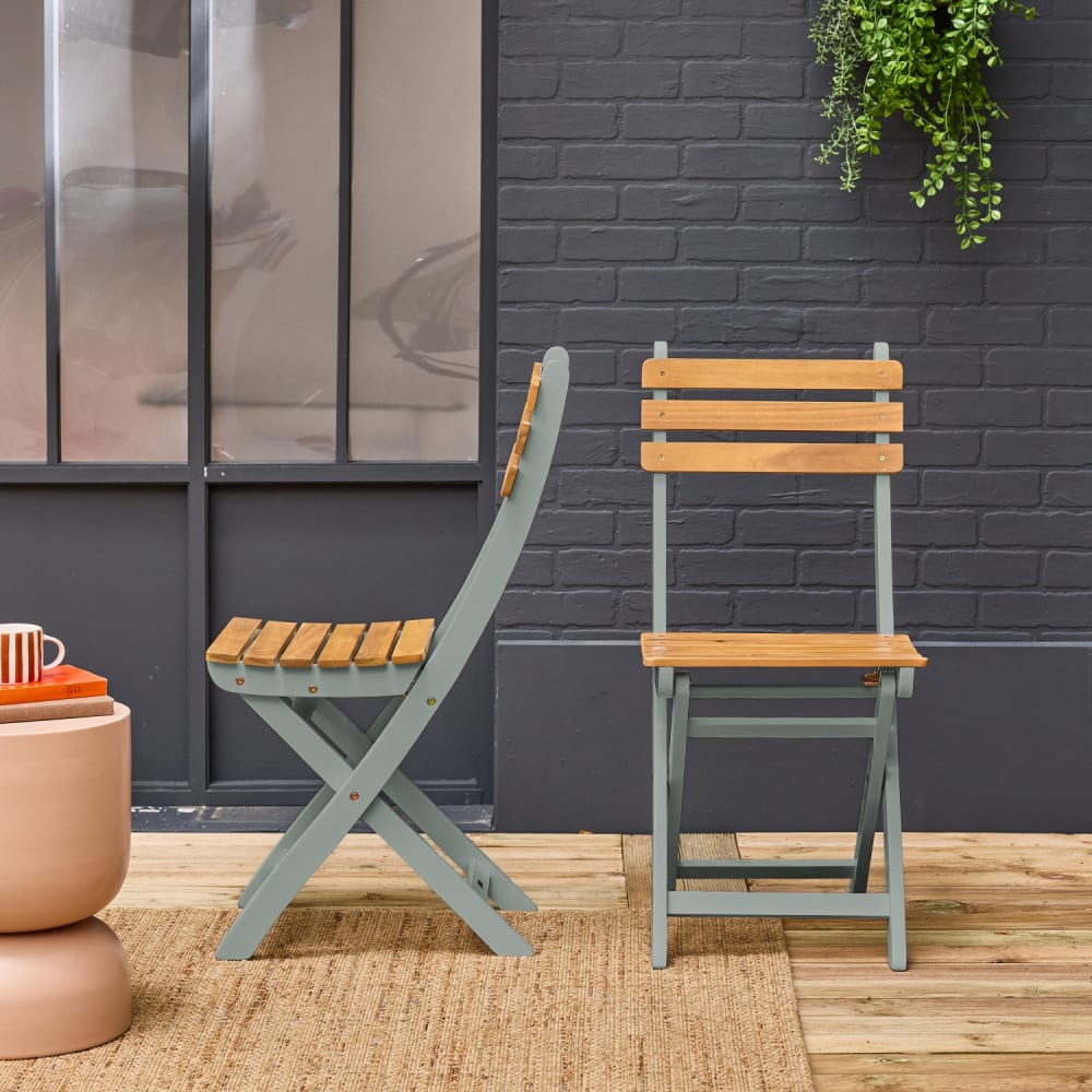 Lot de 2 chaises de jardin pliables acacia kaki