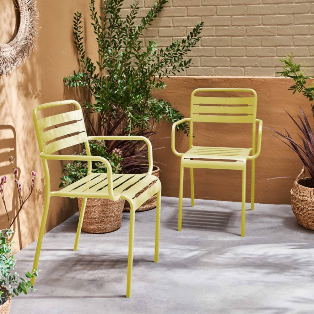 sweeek 2er-Set Gartensessel, gelb - Stahl