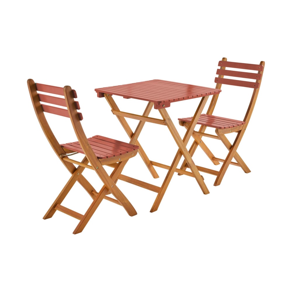 Table de jardin pliable acacia 2 chaises terracotta - Maisons du Monde