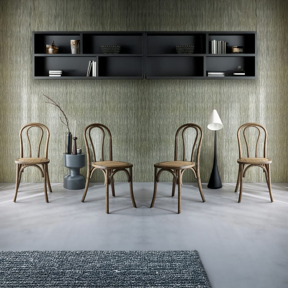 sweeek 4er-Set Vintage-Stühle aus Holz mit Sitzfläche aus Rattan-Geflecht, style vintage Braun Holz