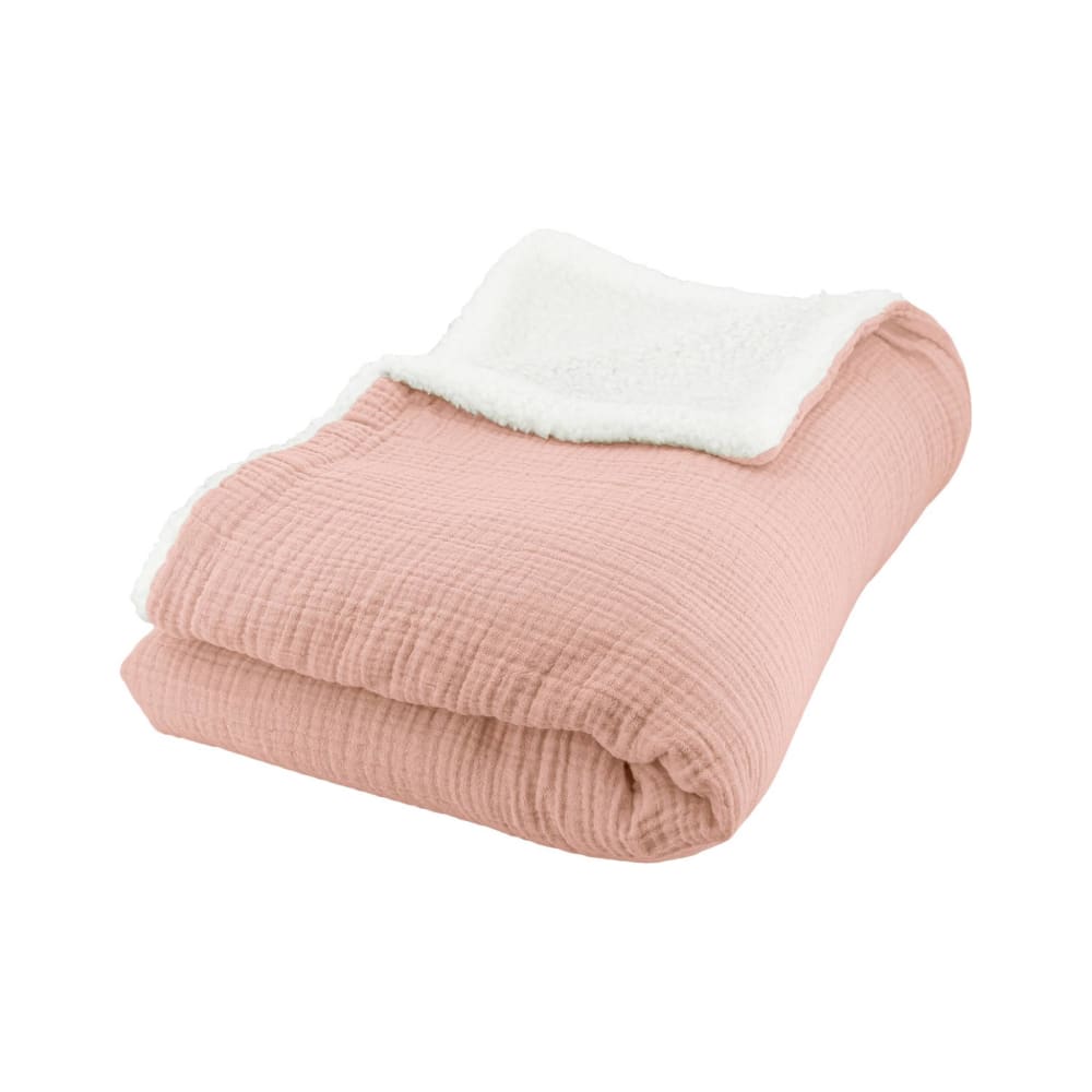 Plaid sherpa et gaze de coton 130 x 170 cm pêche - Maisons du Monde