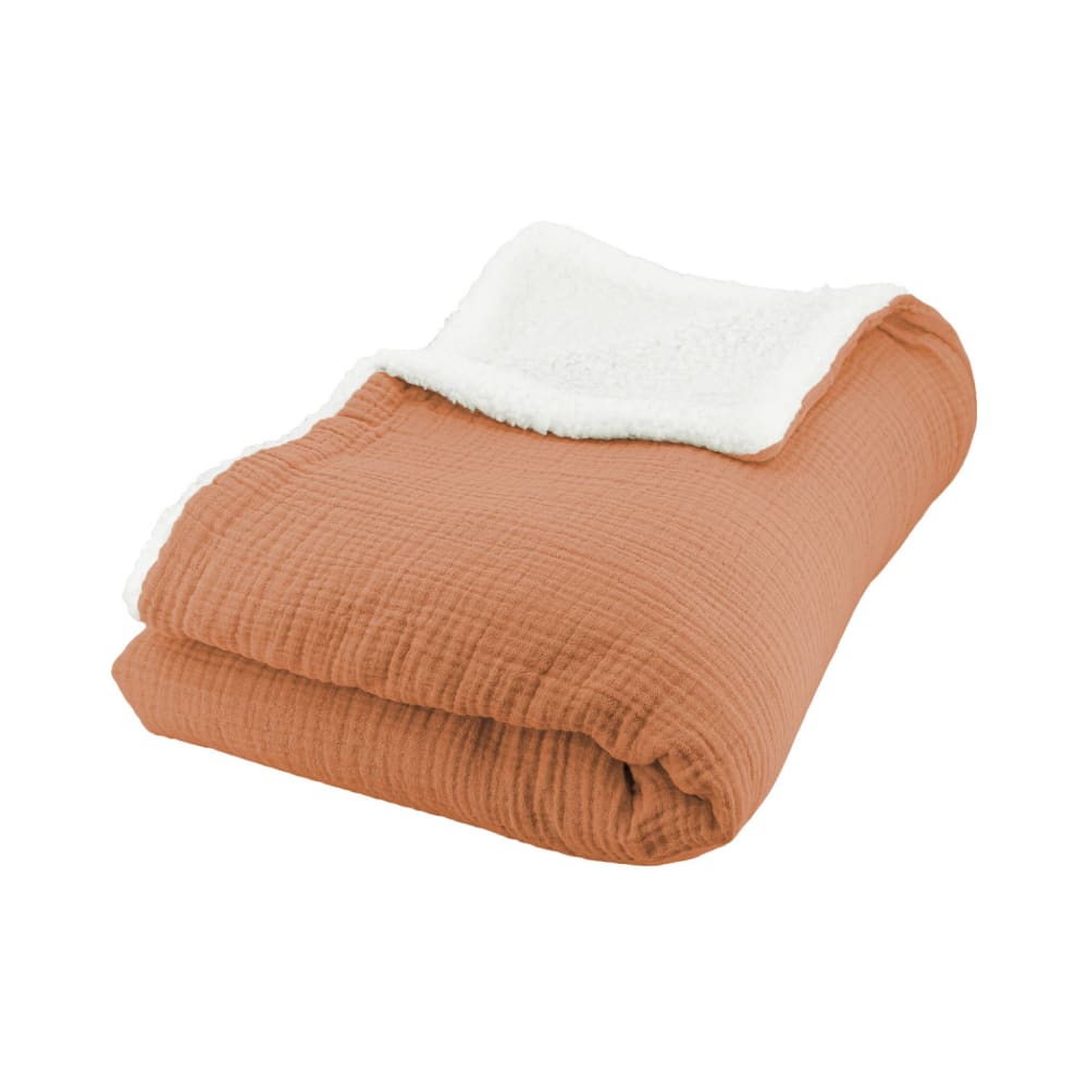 Plaid sherpa et gaze de coton 130 x 170 cm caramel - Maisons du Monde