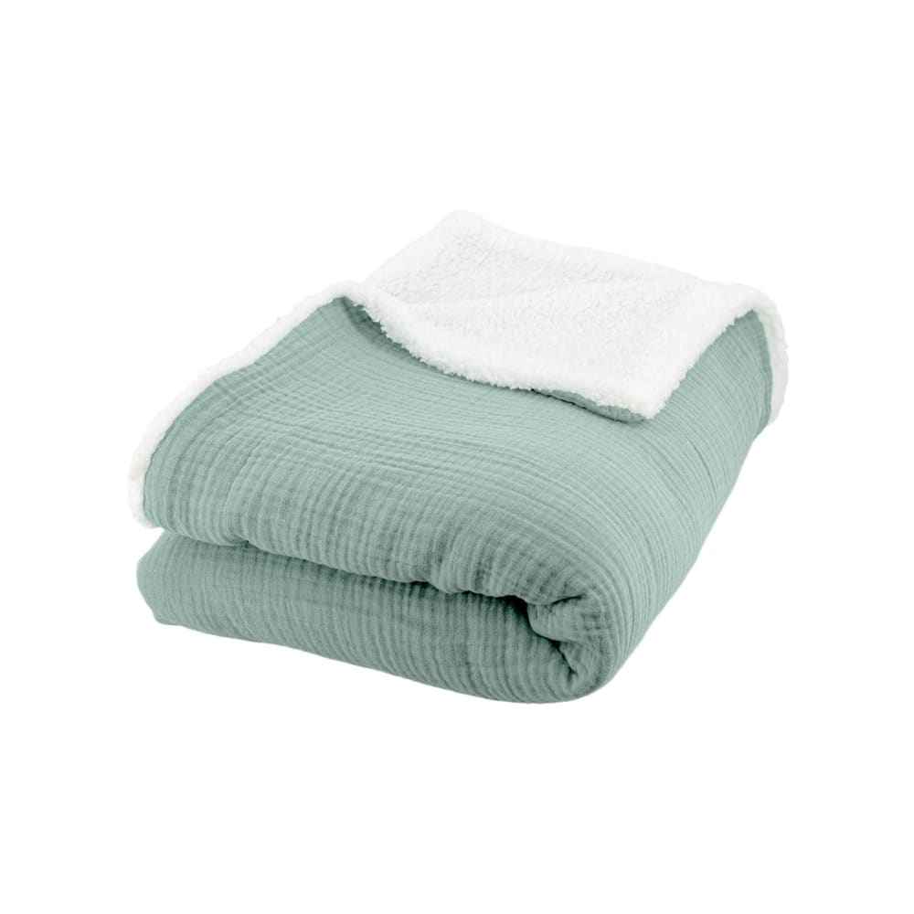 Plaid sherpa et gaze de coton 130 x 170 cm vert amande - Maisons du Monde