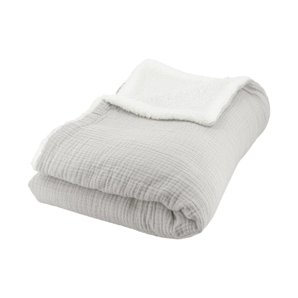 Plaid sherpa et gaze de coton 130 x 170 cm gris