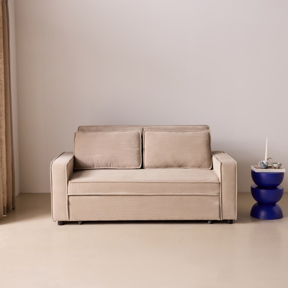 sweeek 2-Sitzer Schlafsofa mit beigem Cordbezug style modern - Samt