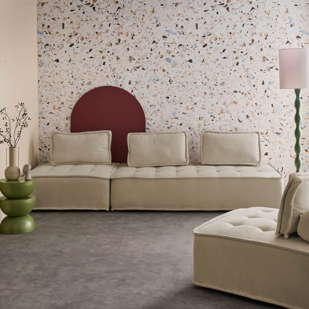 Ensemble chauffeuses en tissu capitonné 4 places beige
