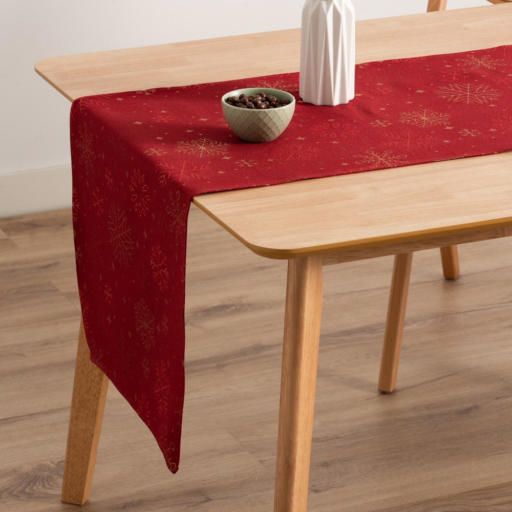 Camino de mesa navidad jacquard algodón rojo 45x135 cm