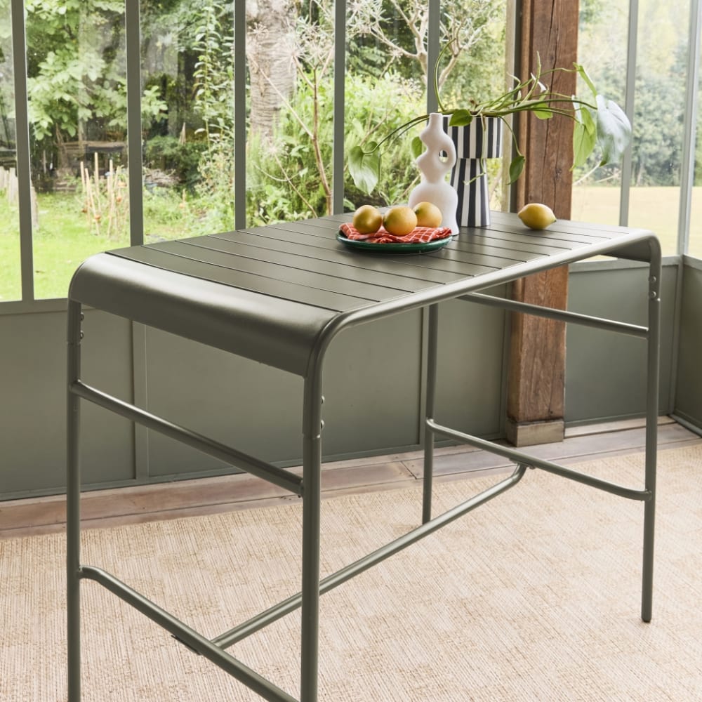 Table haute de jardin métal 4 places, kaki