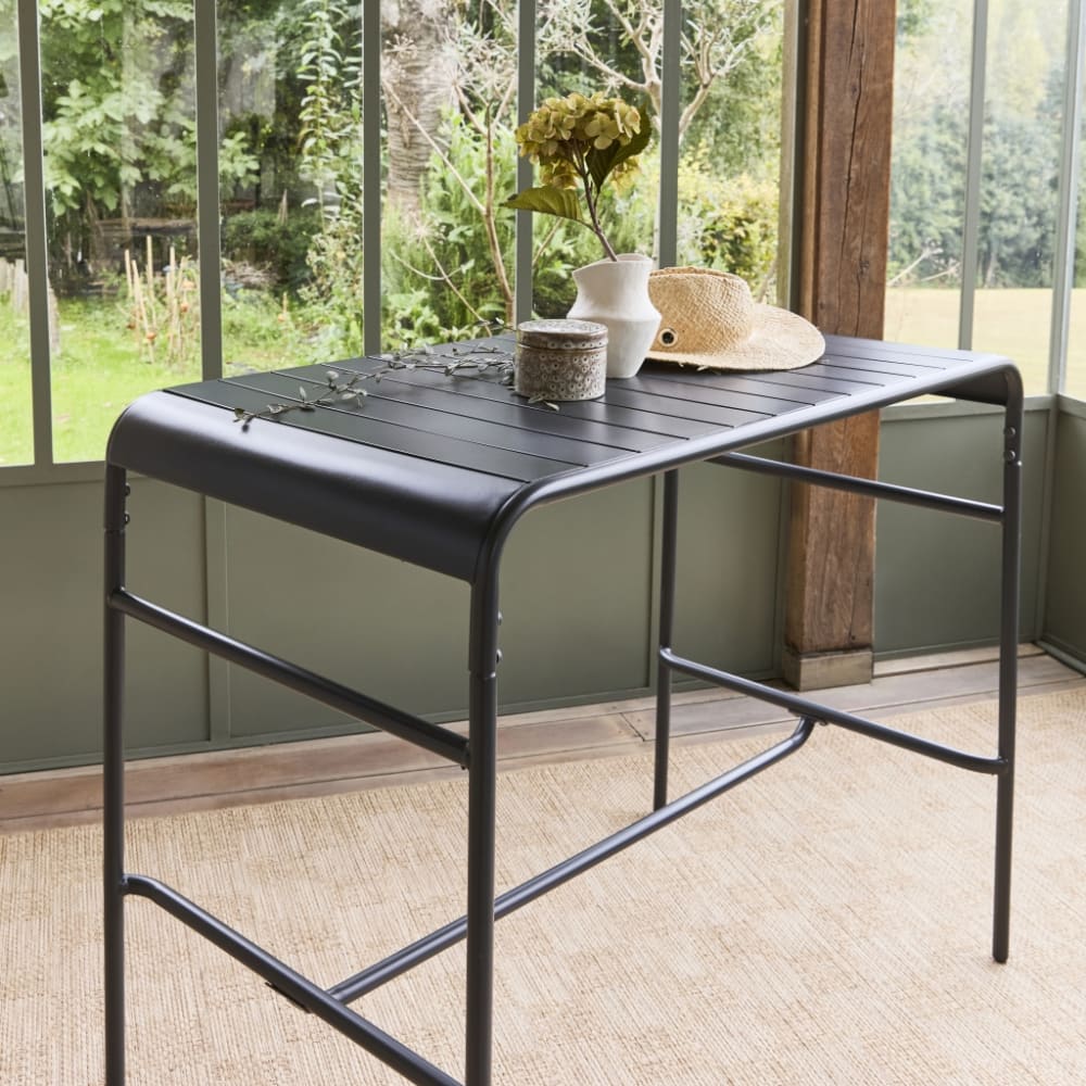 sweeek Garten-Stehtisch Metall 4 Personen, anthrazit Grau Stahl