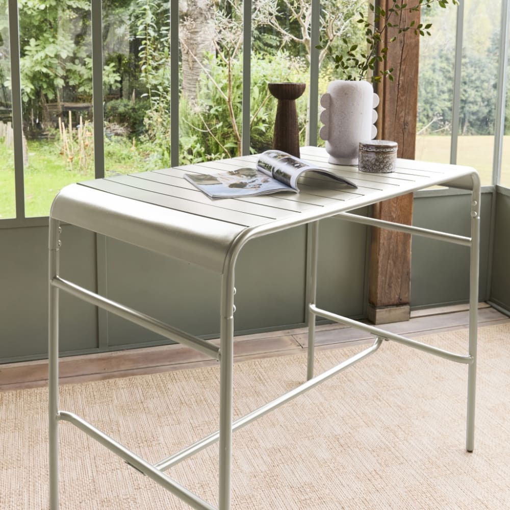 Table haute de jardin métal 4 places, beige