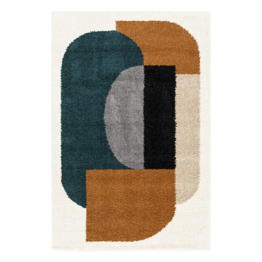 Alfombra interior shaggy con motivos geométricos multicolor