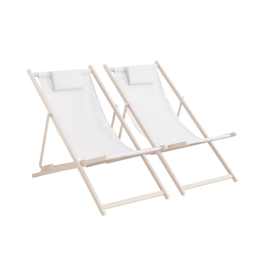 Lot de 2 chaises pliantes avec coussin beige textilene
