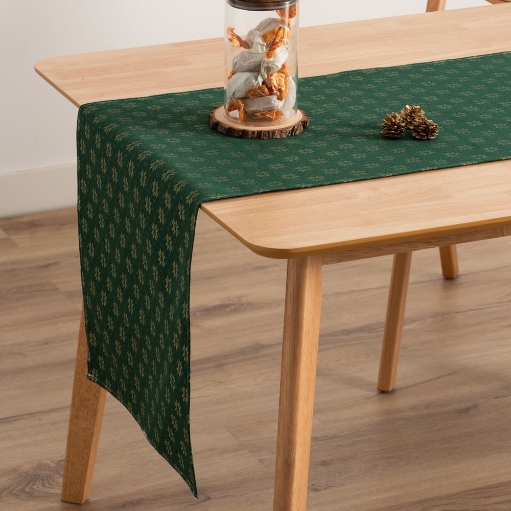 Camino de mesa navidad jacquard algodón verde 45x135 cm