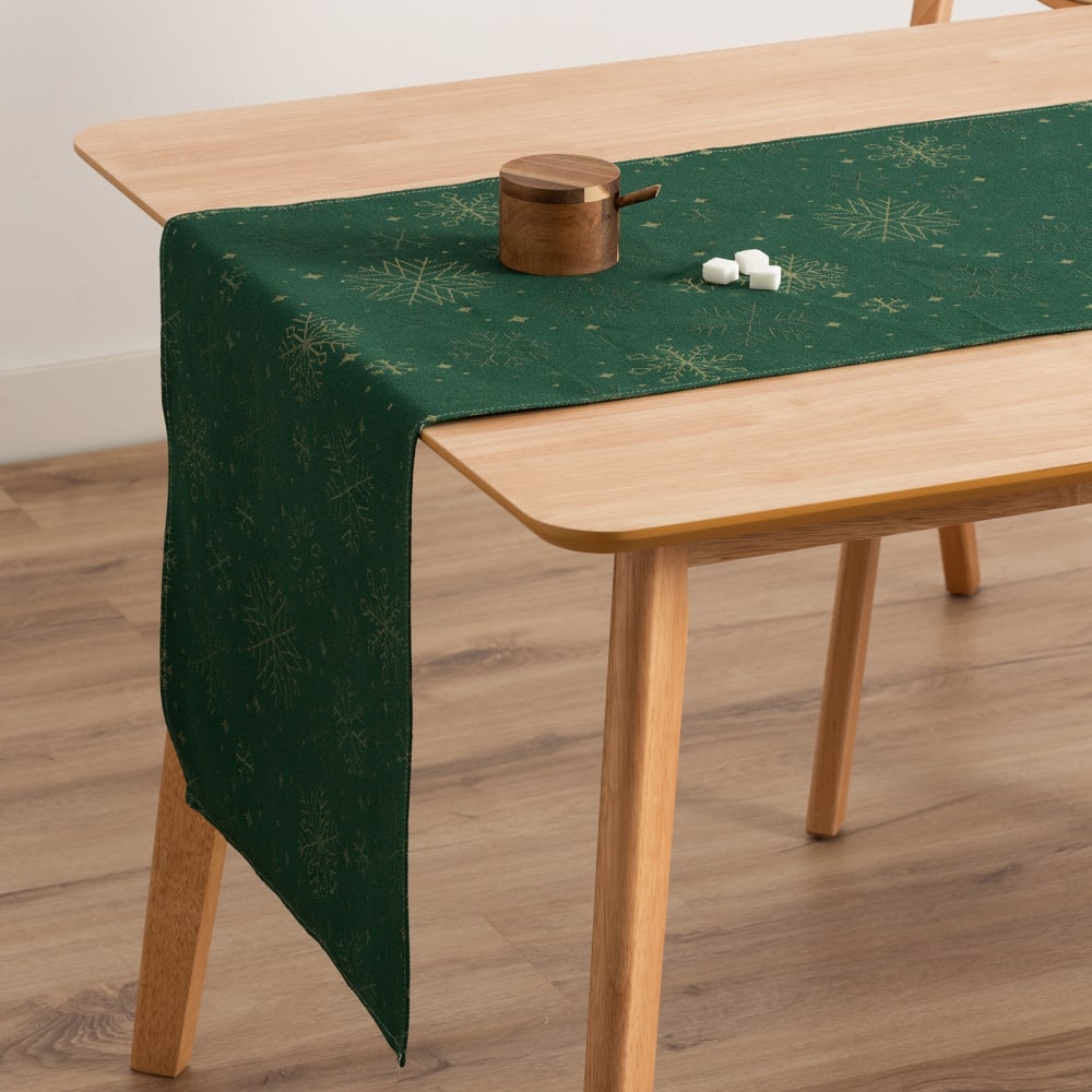 Camino de mesa navidad jacquard algodón verde 45x135 cm