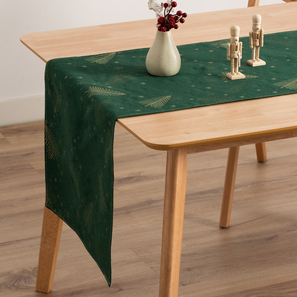 Chemin de table de Noël en coton jacquard vert 45x135 cm