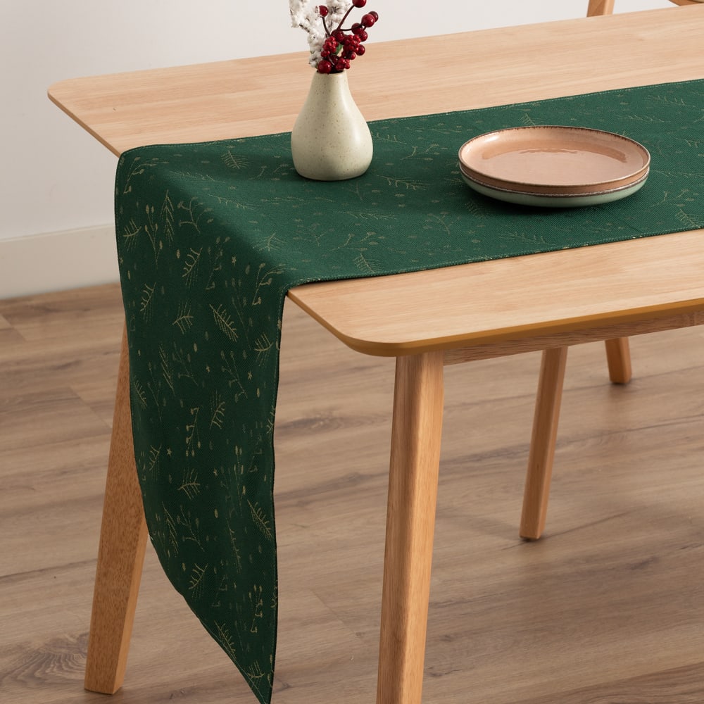 Camino de mesa navidad jacquard algodón verde 45x135 cm
