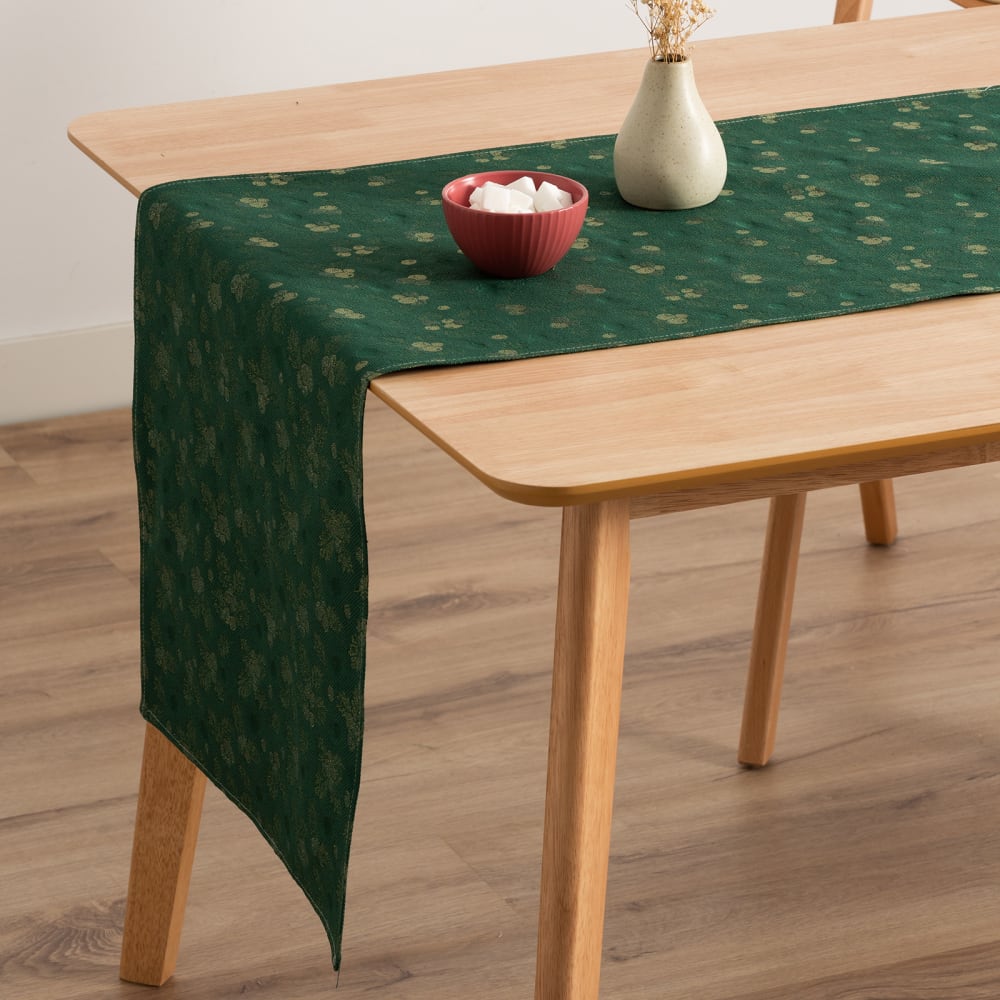 Camino de mesa navidad jacquard algodón verde 45x135 cm