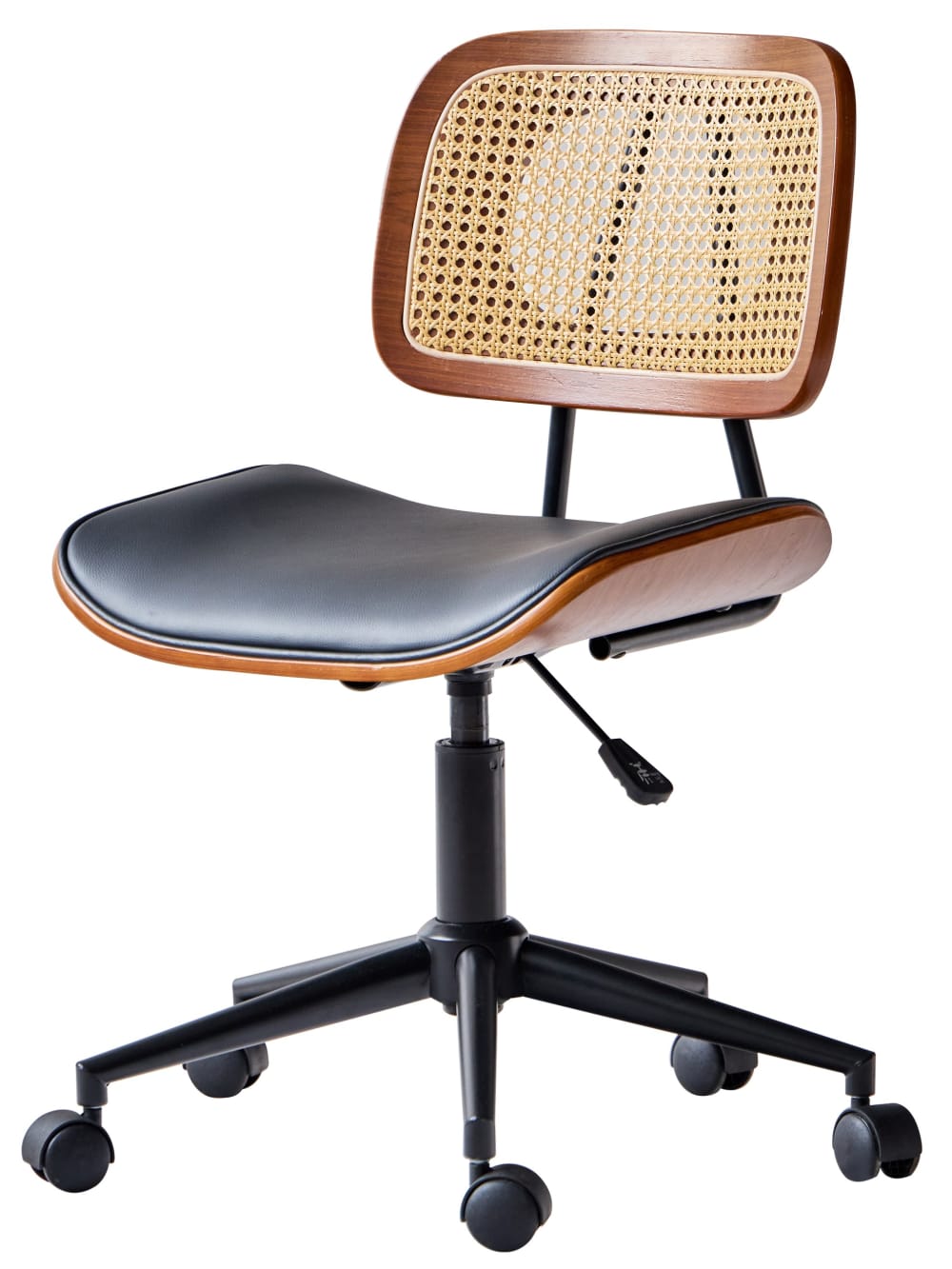 Chaise de bureau en cannage et simili noir