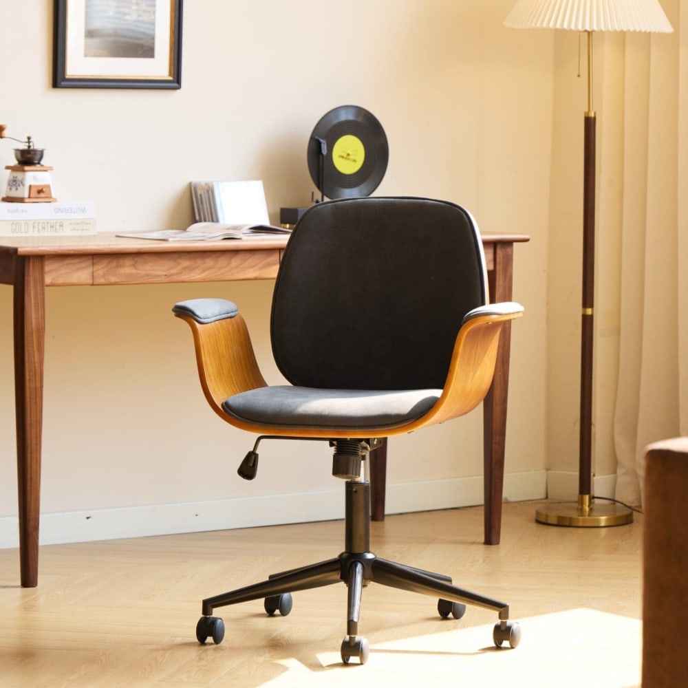 Nordlys Bürostuhl aus Metall und Kunstleder Schwarz style modern Schwarz Öko-Tex Zertifikat Stoff