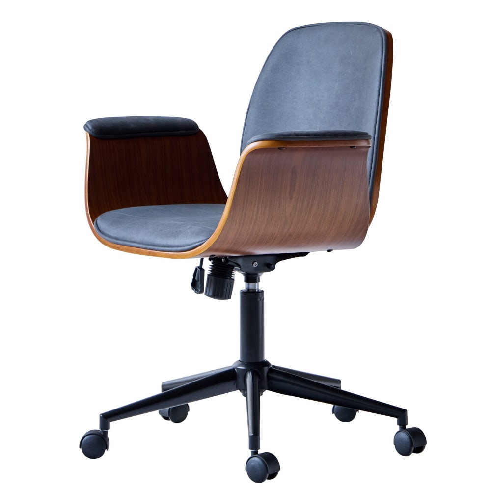 Chaise de bureau en bois et simili noir