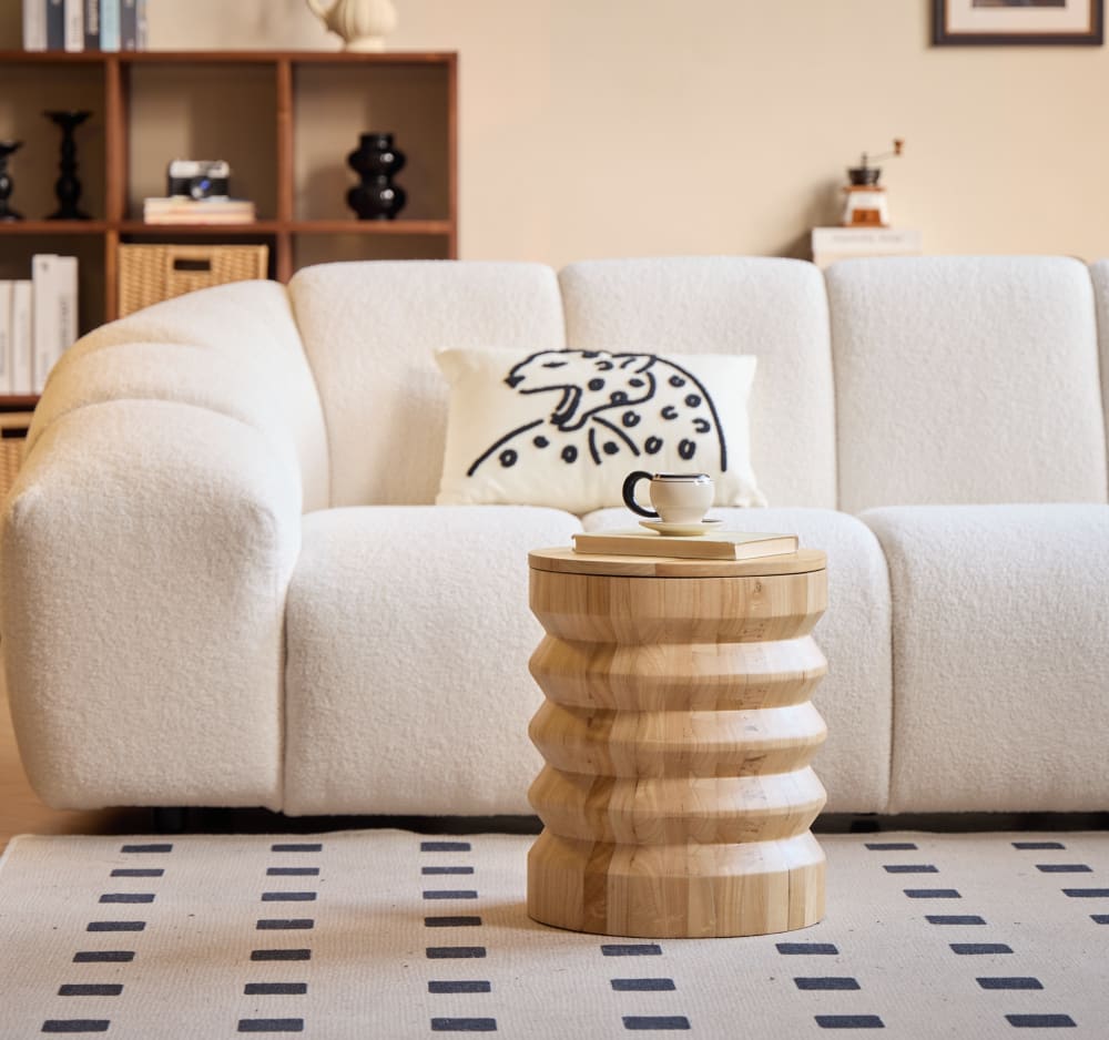 Pouf bout de canapé en bois massif avec rangement