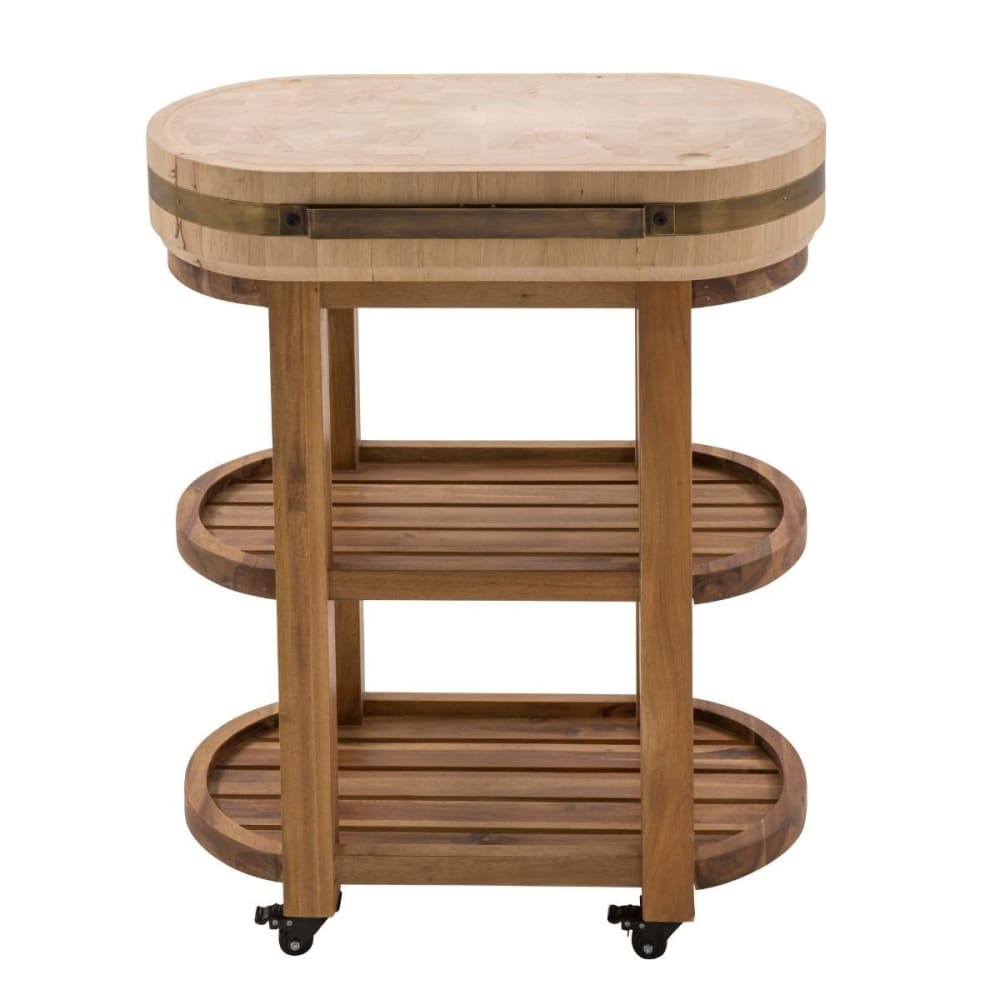 Billot ovale à roulettes en acacia et hévéa massif - H90 cm