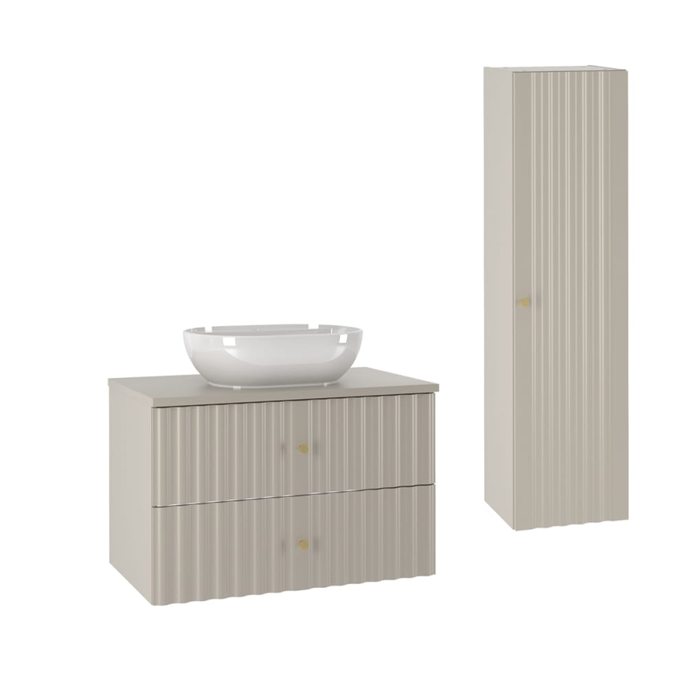 Ensemble meuble vasque colonne stratifiés beige