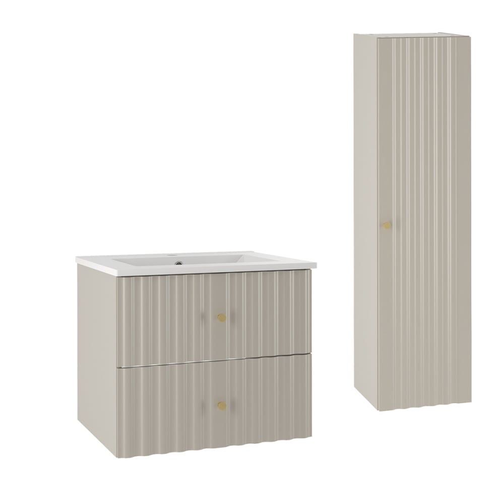 Ensemble meuble vasque encastrée colonne stratifiés beige