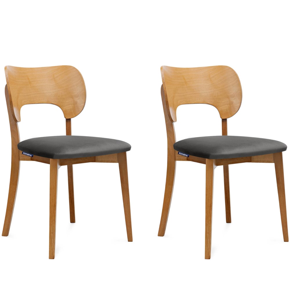 KONSIMO 2er Set Esszimmerstühle, Velours-Sitz, Gestell aus Massivholz, Grau style classic chic Grau