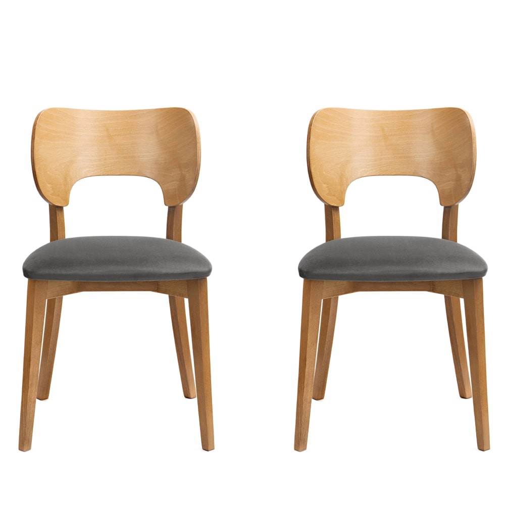 2er Set Esszimmerstühle, Velours-Sitz, Gestell aus Massivholz,