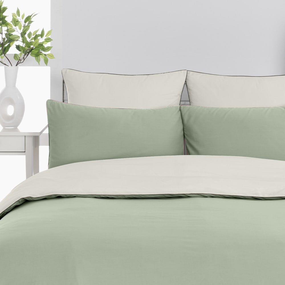 2 taies d'oreiller bicolores en percale sauge/ecru 50x70 cm - Maisons du Monde