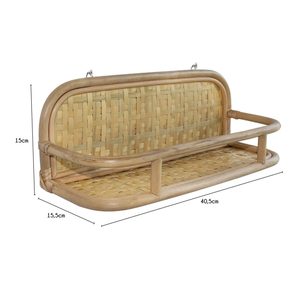 Etagère murale en rotin naturel 40,5 x 15,5 x 15 cm