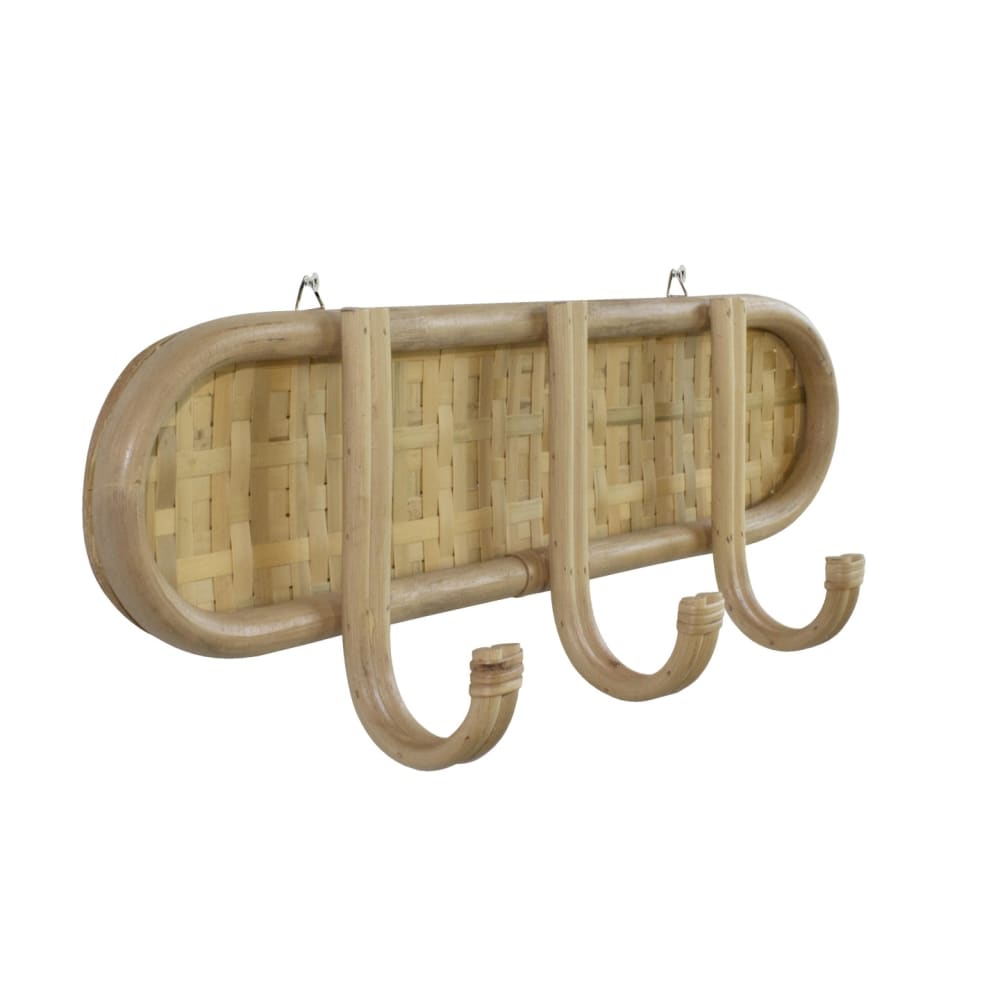 Porte-manteaux mural en rotin et bambou naturel 41,5 x 11 x 15 cm