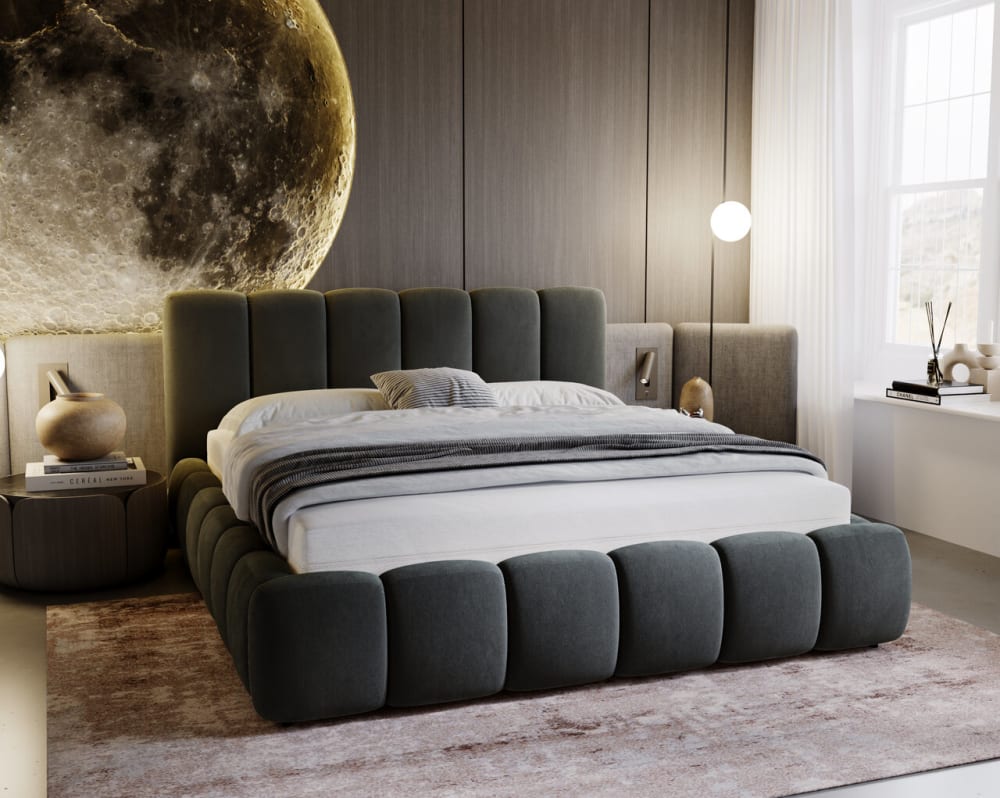 Lit rembourré avec rangement velours gris foncé 160x200 - Maisons du Monde