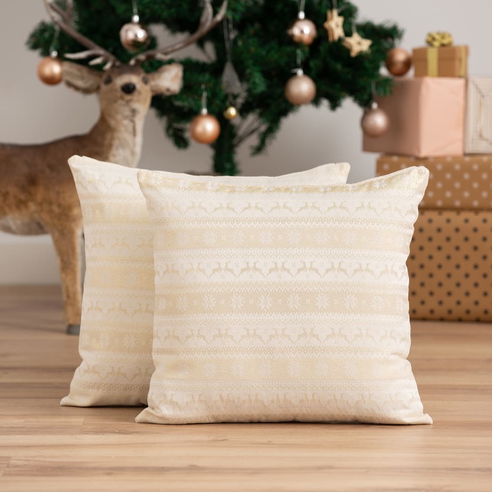 Lot de 2 housses de coussin de Noël en coton écru 45x45 cm — vue 3