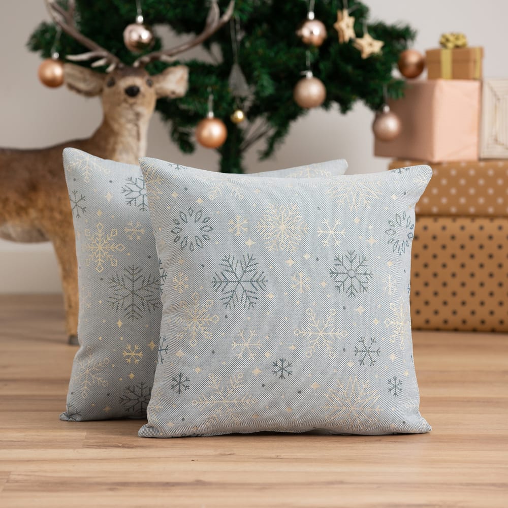 Lot de 2 housses de coussin de Noël en coton bleu et or 45x45 cm — vue 3