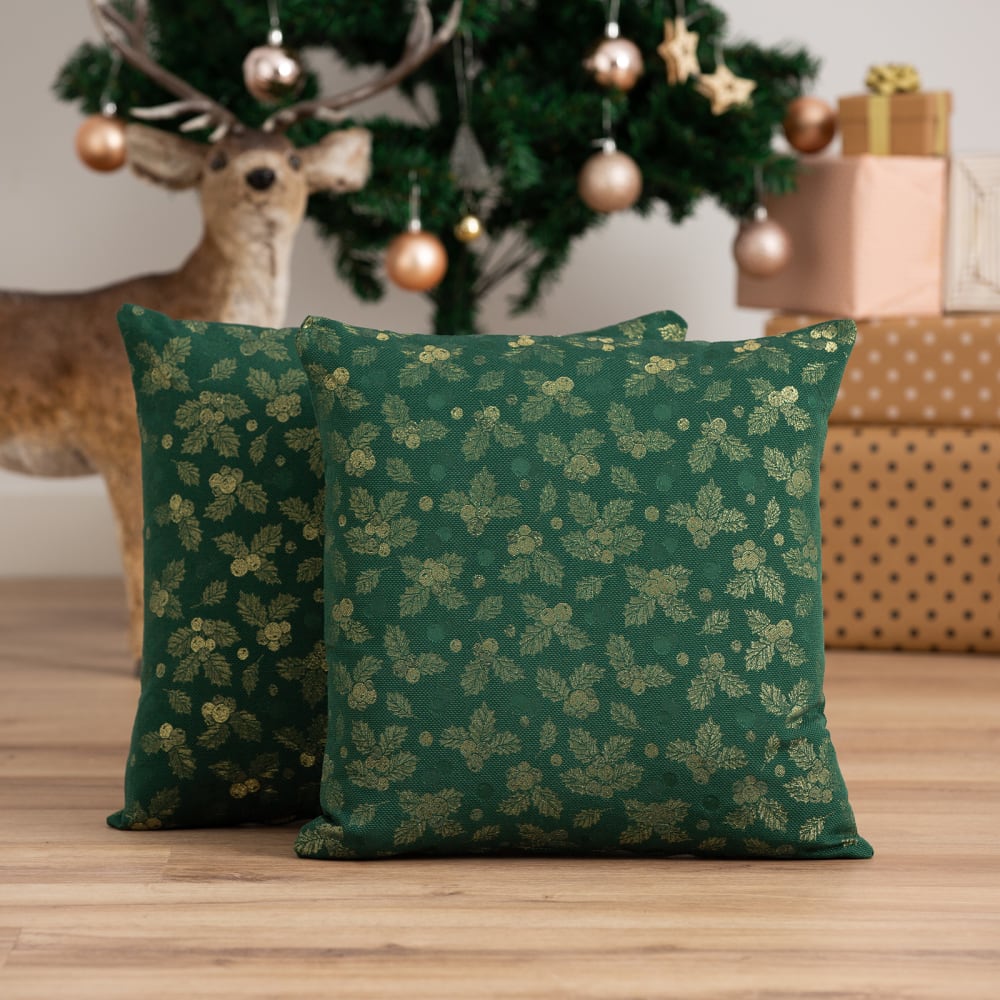 Lot de 2 housses de coussin de Noël en coton vert 45x45 cm — vue 3