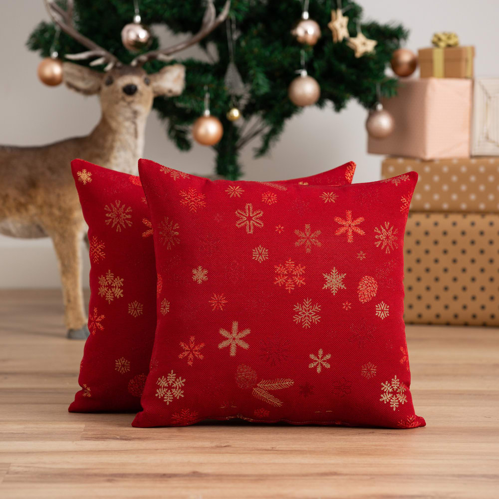 Lot de 2 housses de coussin de Noël en coton rouge 45x45 cm — vue 3