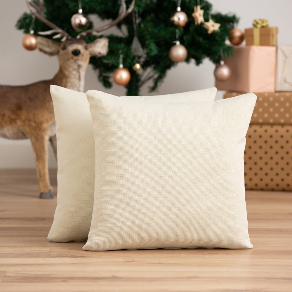 Lot de 2 housses de coussin de Noël en coton vert olive et or 45x45cm — vue 3