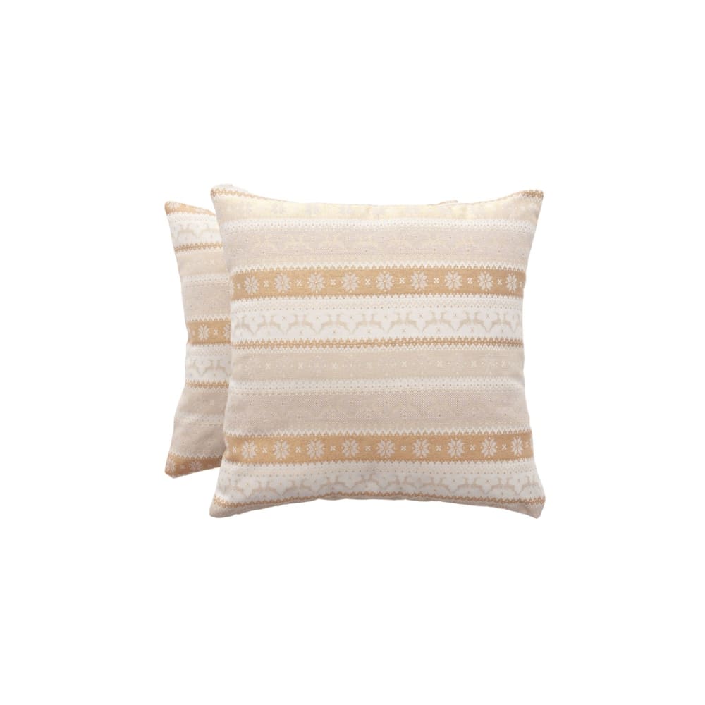 Lot de 2 housses de coussin de Noël en coton beige et or 45x45 cm