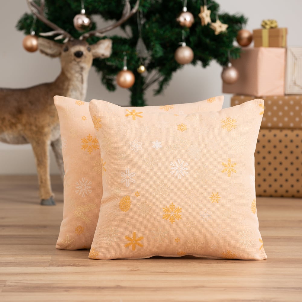 Lot de 2 housses de coussin de Noël en coton orange et or 45x45cm — vue 3