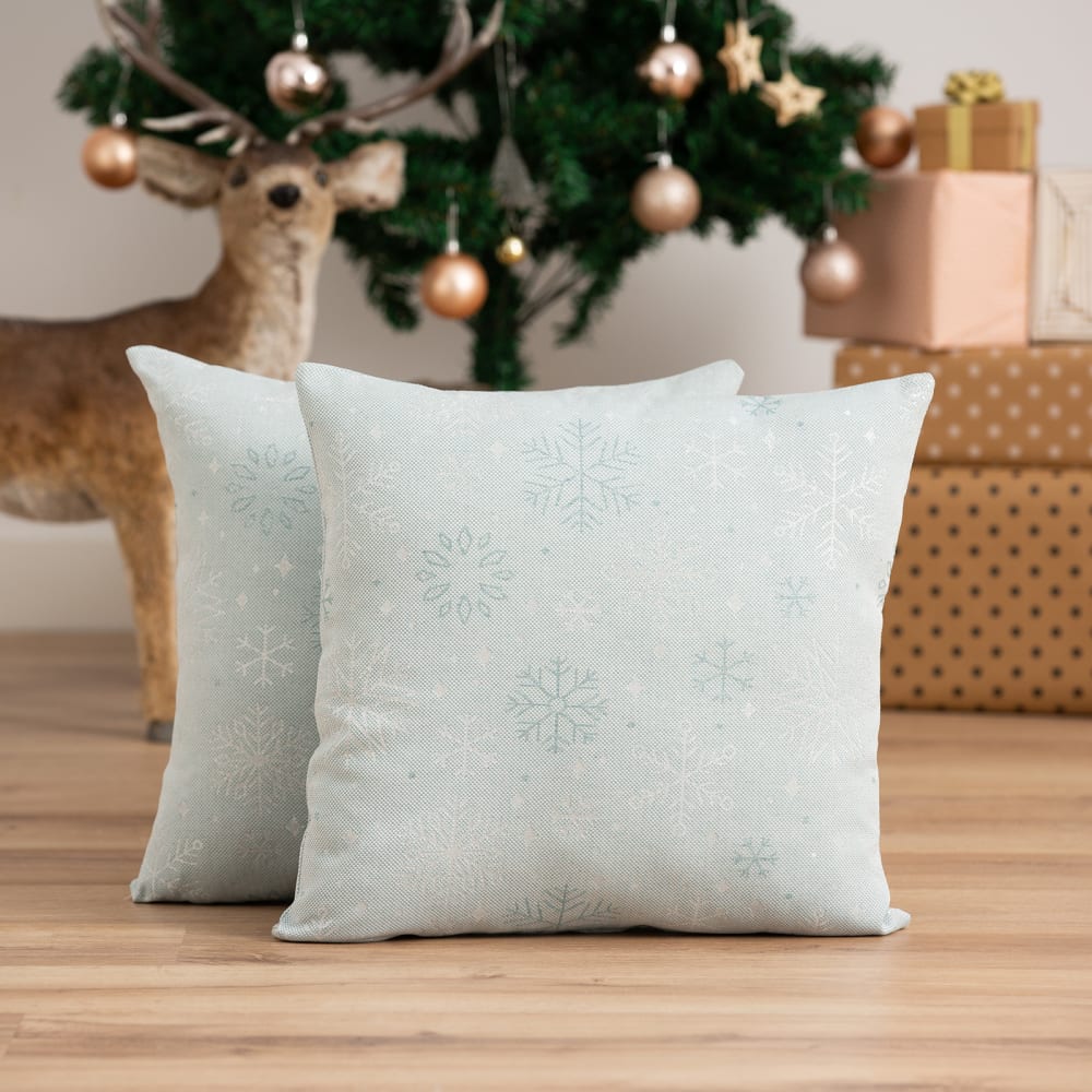 Lot de 2 housses de coussin de Noël en coton vert d'eau argent 45x45cm — vue 3