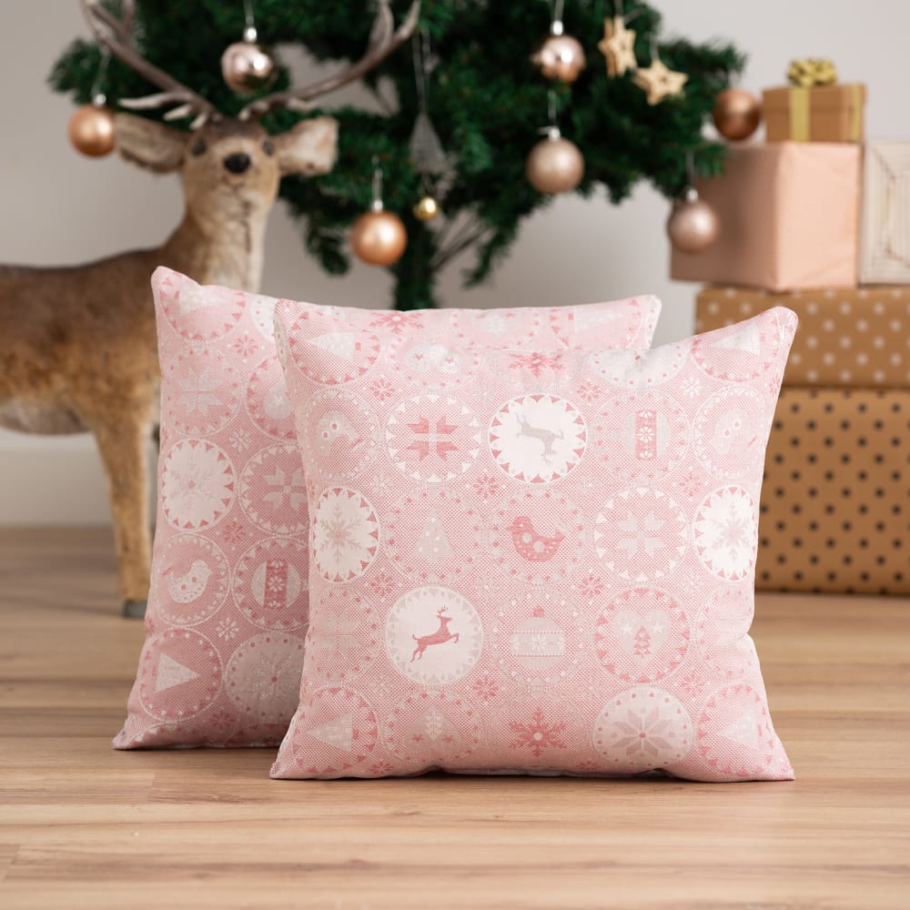 Lot de 2 housses de coussin de Noël en coton rose pâle argent 45x45cm — vue 3