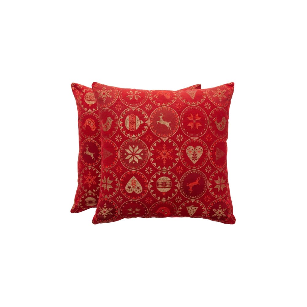 Lote 2 fundas cojín navidad jacquard algodón rojo 45x45 cm