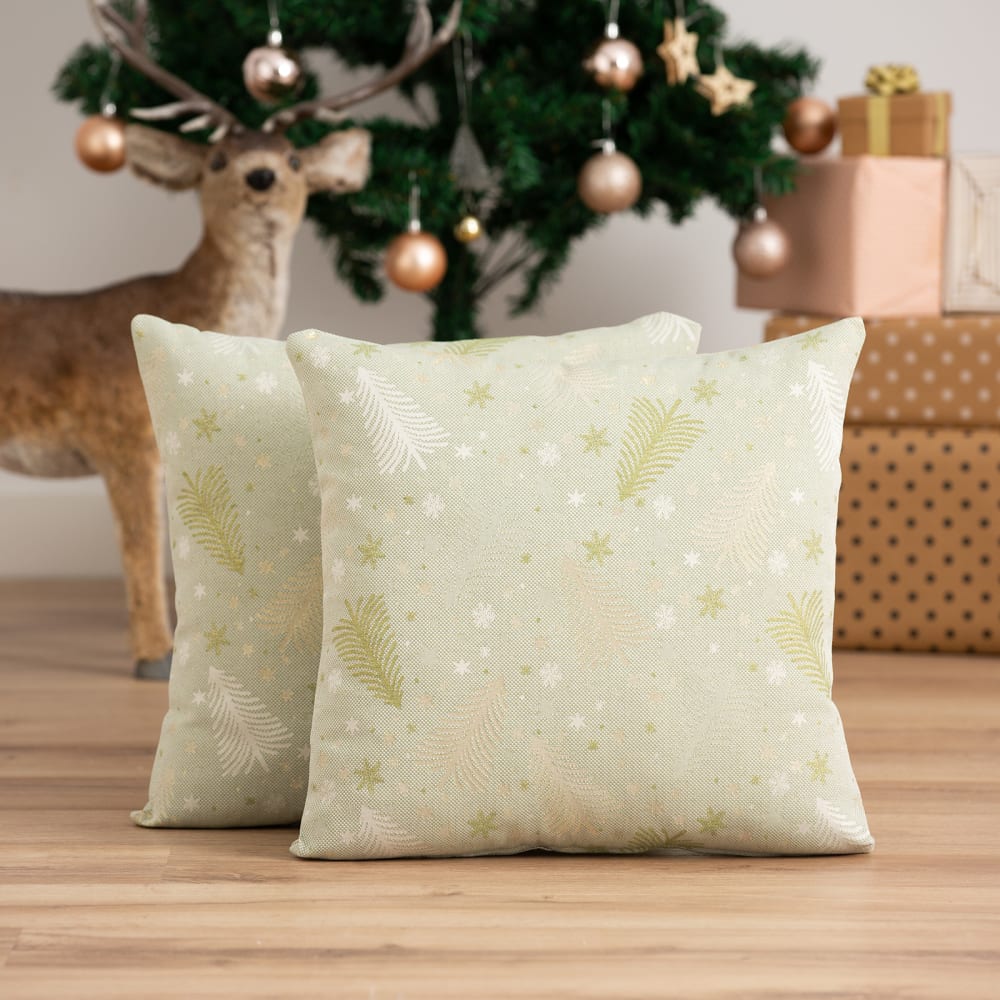 Lot de 2 housses de coussin de Noël en coton vert et or 45x45 cm — vue 3