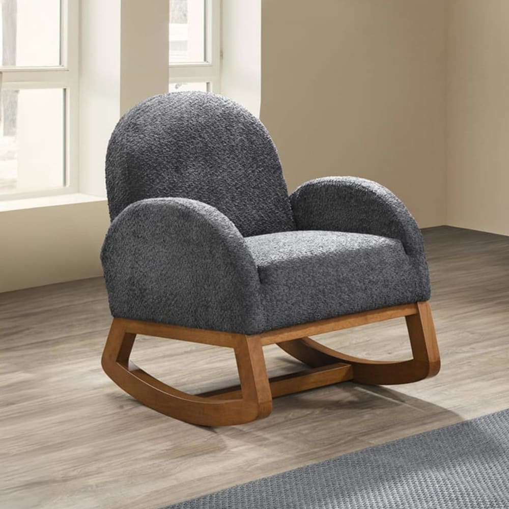 Russo fauteuil à bascule effet peau de mouton gris foncé et bois clair