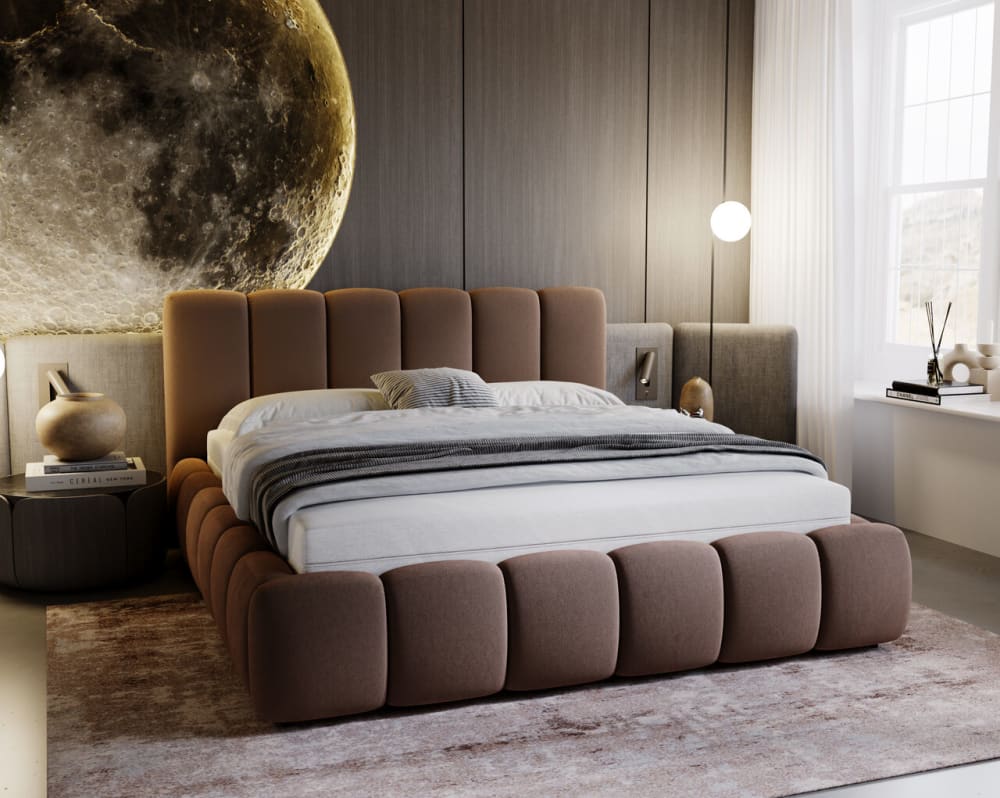 Lit rembourré avec rangement velours marron 140x200 - Maisons du Monde