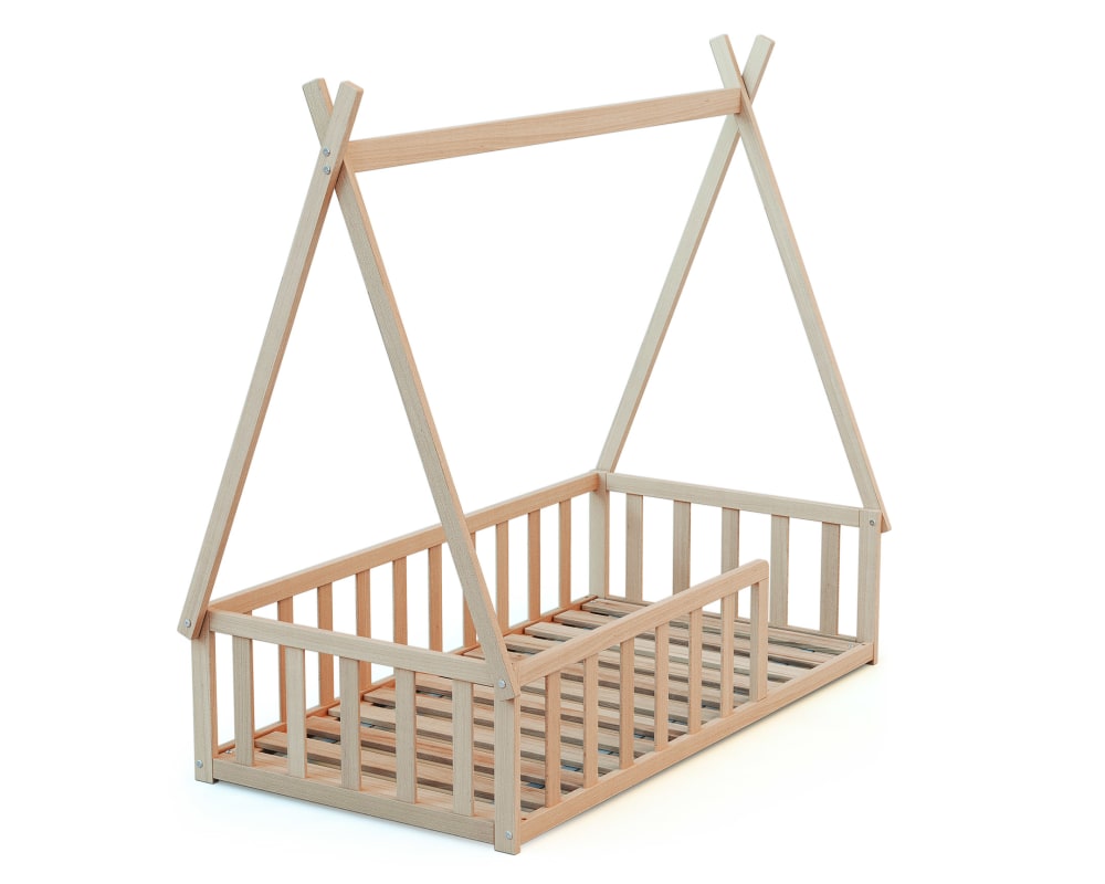 Lit tipi au sol 70 x 140 en bois hêtre brut (Webaby) - Image 2