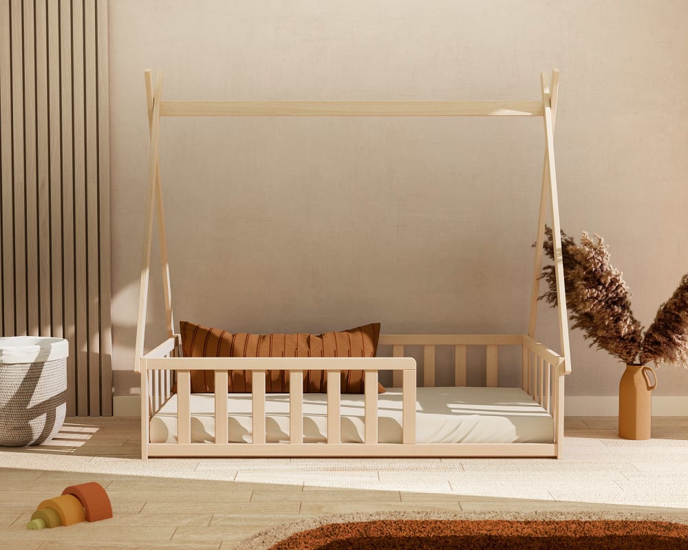 Lit tipi au sol 70 x 140 en bois hêtre brut (Webaby) - Image 3