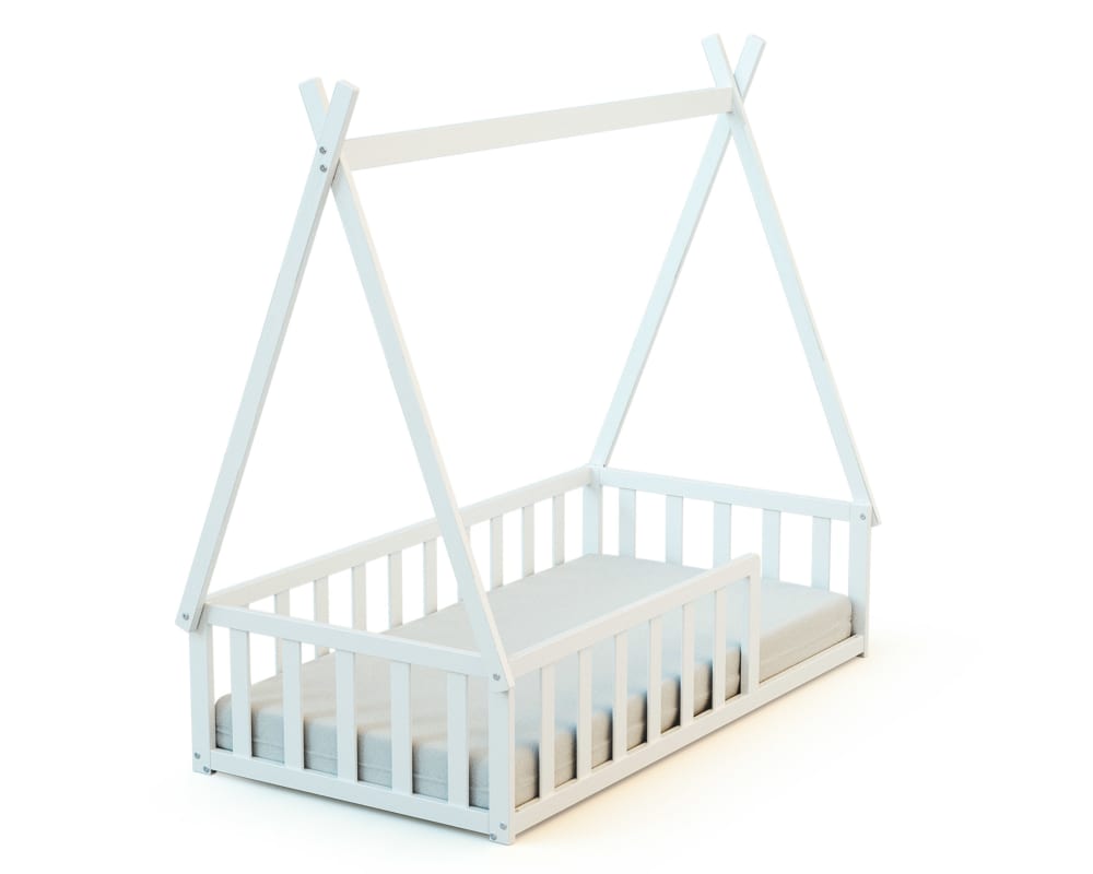 Lit tipi au sol 70 x 140 en bois blanc